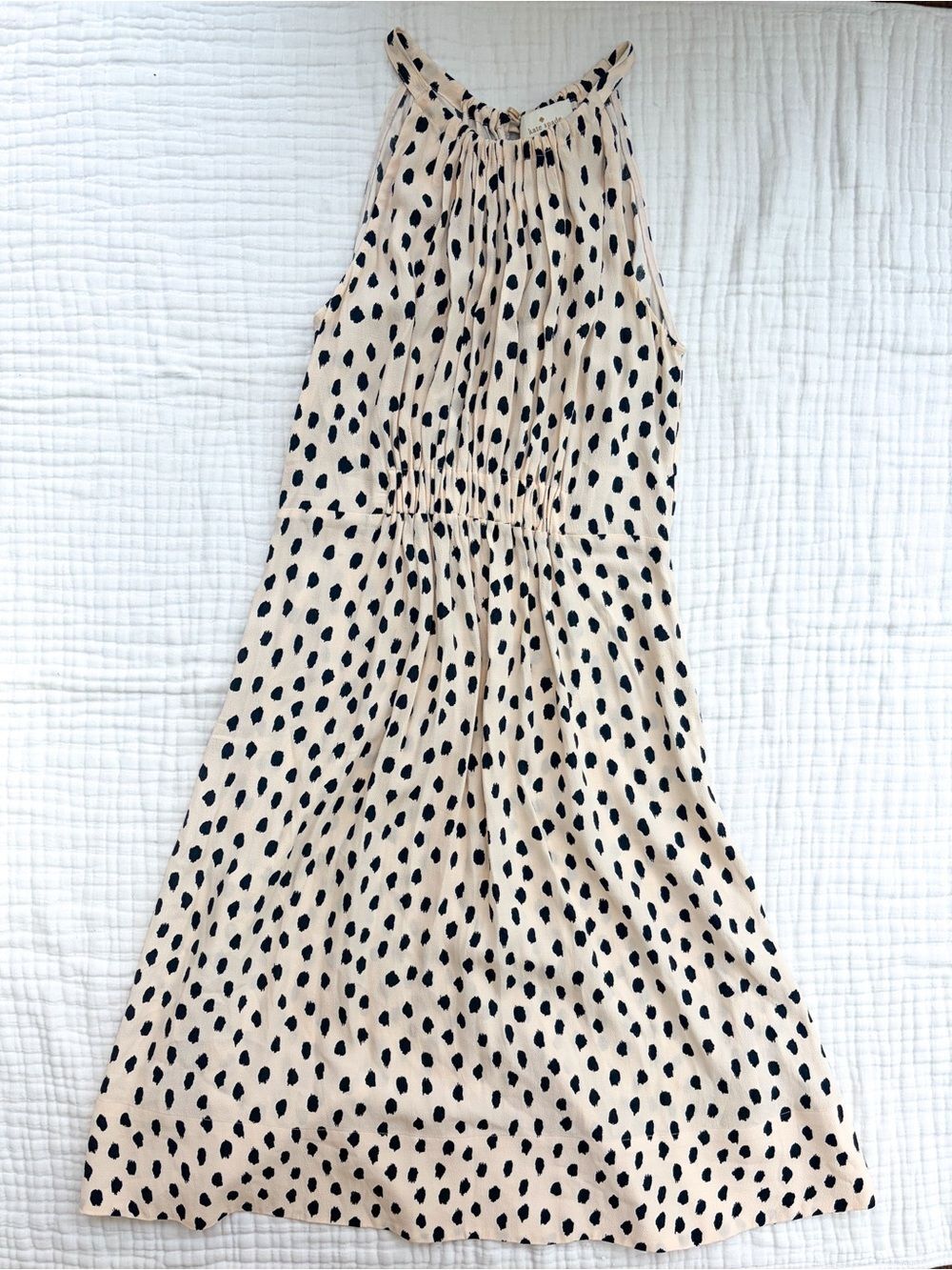 Kate Spade New York Polka Dot Halter Midi Dress Cream Black Size 6 tie back